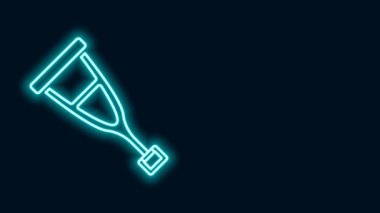 Parlayan neon çizgisi ya da koltuk değneği simgesi siyah arkaplanda izole edilmiş. Kas iskeleti hastalığı olan insanların rehabilitasyonu için gerekli ekipman. 4K Video hareketli grafik canlandırması