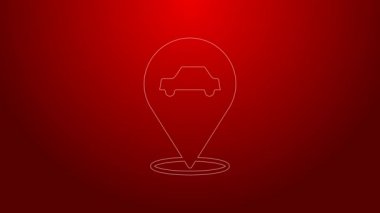 Kırmızı arkaplanda yeşil çizgi konumu ve araba servisi simgesi izole edildi. Otomobil tamircisi. Tamirci oto tamircisi. 4K Video hareketli grafik canlandırması