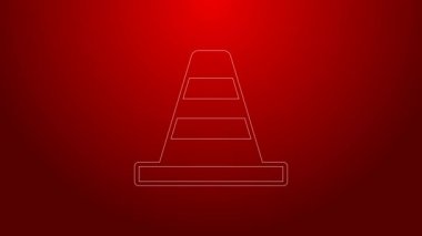 Kırmızı arkaplanda yeşil çizgi trafik konisi simgesi izole edildi. 4K Video hareketli grafik canlandırması