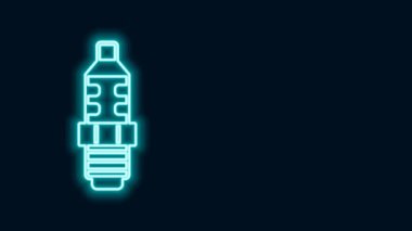 Parlayan neon hattı araba bujisi simgesi siyah arkaplanda izole edildi. Araba elektrikli mumu. 4K Video hareketli grafik canlandırması