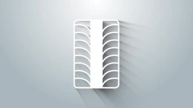 Gri arka planda beyaz araba tekerleği simgesi izole edildi. 4K Video hareketli grafik canlandırması