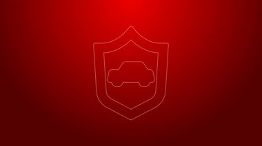 Kırmızı arka planda izole edilmiş yeşil çizgili araç. Sigorta konsepti. Güvenlik, güvenlik, koruma, konsept koruma. 4K Video hareketli grafik canlandırması