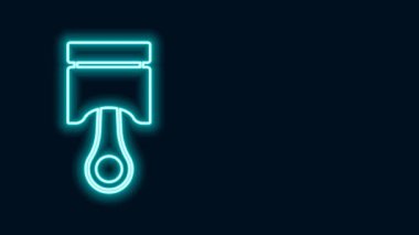 Parlayan neon çizgisi motor piston simgesi siyah arkaplanda izole edildi. Araba motoru pistonu işareti. 4K Video hareketli grafik canlandırması