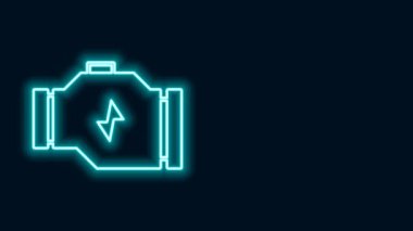 Parlayan neon çizgi kontrol motor simgesi siyah arkaplanda izole edildi. 4K Video hareketli grafik canlandırması