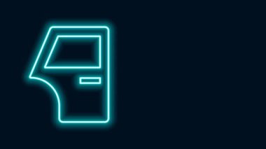 Parlayan neon çizgili araba kapısı simgesi siyah arka planda izole edildi. 4K Video hareketli grafik canlandırması