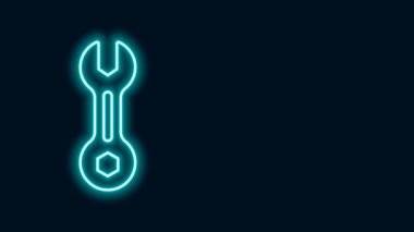 Parlayan neon çizgi anahtarı simgesi siyah arkaplanda izole edildi. 4K Video hareketli grafik canlandırması