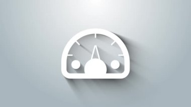 Gri arkaplanda beyaz hız göstergesi simgesi izole edildi. 4K Video hareketli grafik canlandırması