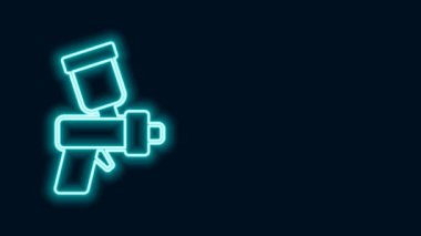 Parlak neon çizgili sprey tabanca ikonu siyah arkaplanda izole edildi. 4K Video hareketli grafik canlandırması