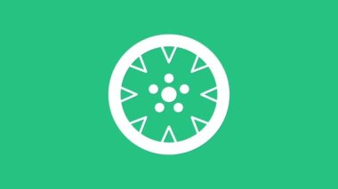 Yeşil arka planda izole edilmiş bir araba simgesi için beyaz alçı tekerleği. 4K Video hareketli grafik canlandırması