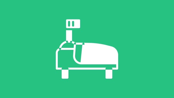 White Hospital bed pictogram geïsoleerd op groene achtergrond. 4K Video motion grafische animatie — Stockvideo