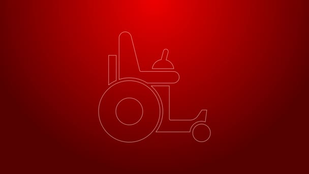 Πράσινη γραμμή Ηλεκτρική αναπηρική καρέκλα για άτομα με ειδικές ανάγκες εικονίδιο απομονώνονται σε κόκκινο φόντο. Εικονίδιο σκούτερ κινητικότητας. 4K Γραφική κίνηση κίνησης βίντεο — Αρχείο Βίντεο