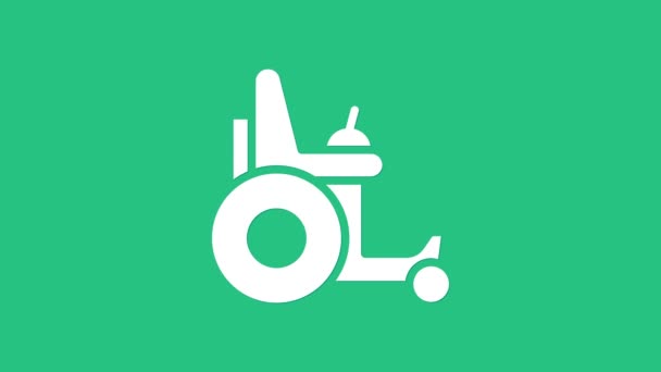 Witte Elektrische rolstoel voor gehandicapten pictogram geïsoleerd op groene achtergrond. Mobiliteit scooter pictogram. 4K Video motion grafische animatie — Stockvideo