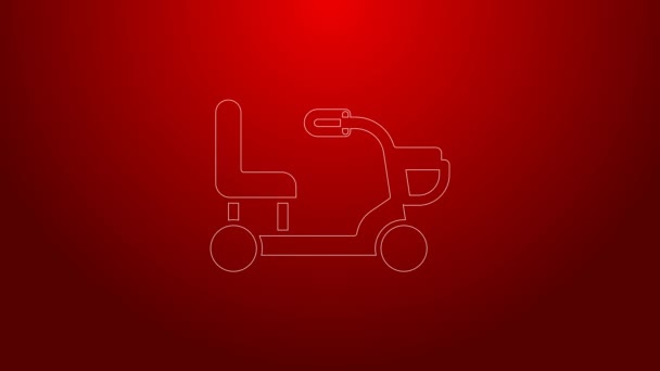 Ligne verte Fauteuil roulant électrique pour personnes handicapées icône isolée sur fond rouge. Icône scooter mobilité. Animation graphique de mouvement vidéo 4K — Video