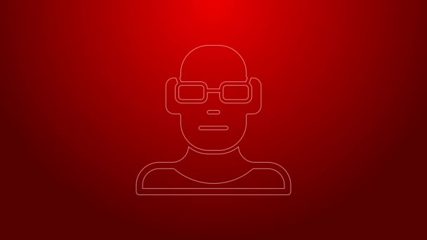 Green line Poor eyesight and corrected vision with optical glasses icon isolated on red background. 4K Video motion graphic animation — Stock Video