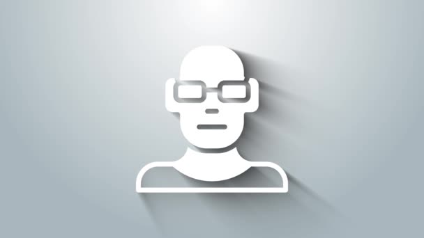 Blanco Pobre vista y visión corregida con icono de gafas ópticas aisladas sobre fondo gris. Animación gráfica de vídeo 4K — Vídeo de stock