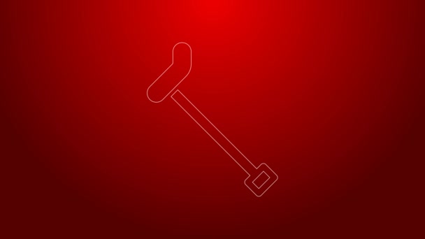 Green line Walking stick cane icon isolated on red background. 4K Video motion graphic animation — Stock Video