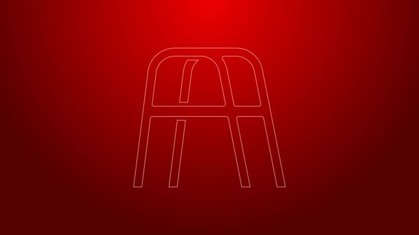 Green line Walker for disabled person icon isolated on red background. 4K Video motion graphic animation — Video Stock