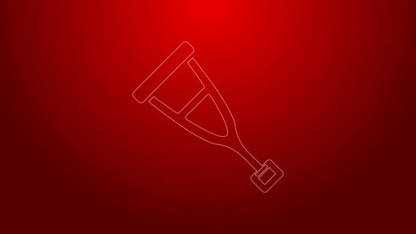 Green line Crutch or crutches icon isolated on red background. Equipment for rehabilitation of people with diseases of musculoskeletal system. 4K Video motion graphic animation — Video Stock