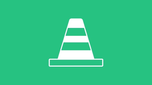 緑色の背景に隔離された白い交通コーンアイコン。4Kビデオモーショングラフィックアニメーション — ストック動画