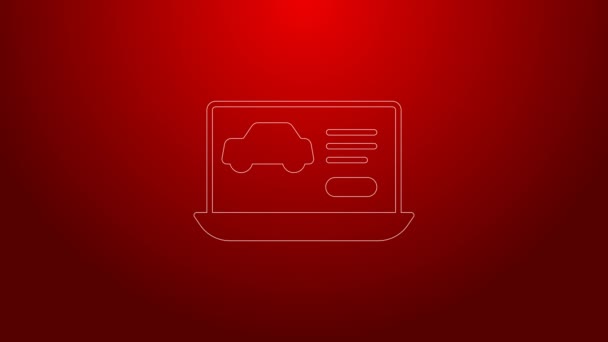 그린 라인 하드웨어 진단: 빨간 배경에 분리 된 자동차 아이콘의 상태. 자동차 서비스와 수리 부품. 4K 비디오 모션 그래픽 애니메이션 — 비디오