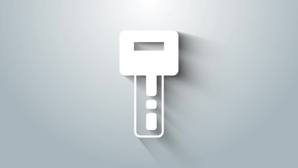 Klíč bílého auta se vzdálenou ikonou izolovanou na šedém pozadí. Klíč od auta a poplašný systém. Grafická animace pohybu videa 4K — Stock video