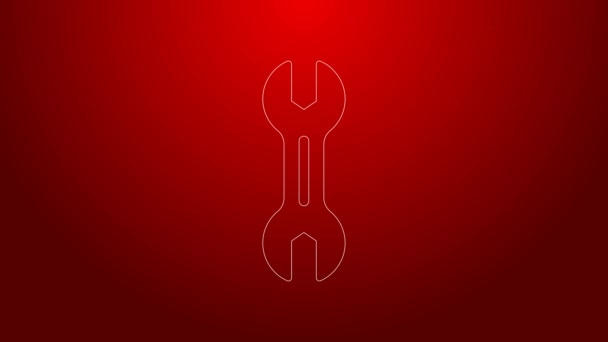 Green line Wrench spanner icon isolated on red background. 4K Video motion graphic animation — Stock Video