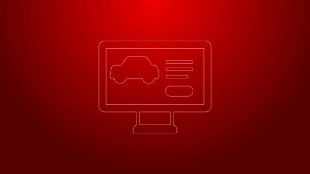 Línea verde Diagnóstico de hardware condición del icono del coche aislado sobre fondo rojo. Servicio de coches y piezas de reparación. Animación gráfica de vídeo 4K — Vídeo de stock