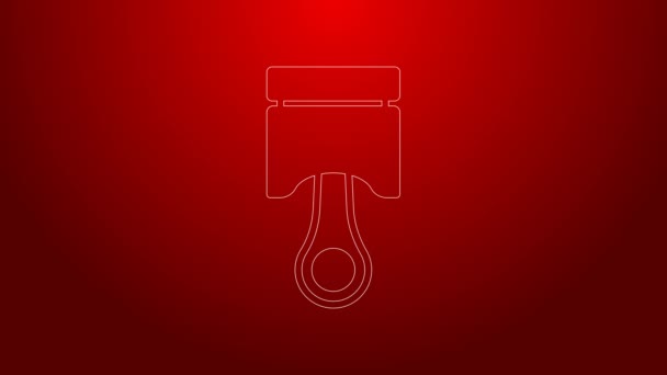 Green line Engine piston icon isolated on red background. Car engine piston sign. 4K Video motion graphic animation — Stock Video