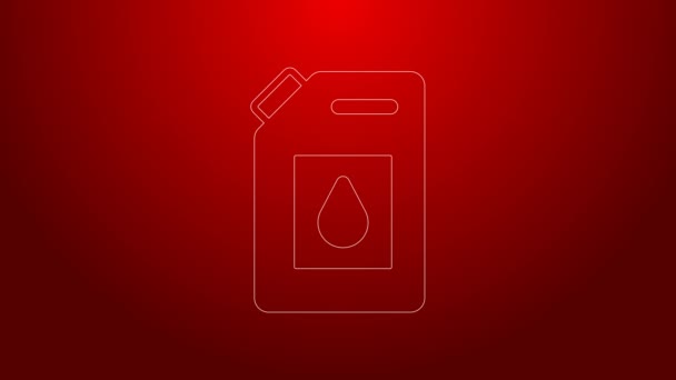 Grüne Linie Kanister für Motoröl Symbol isoliert auf rotem Hintergrund. Ölliter. Ölwechsel Service und Reparatur. Motorölzeichen. 4K Video Motion Grafik Animation — Stockvideo
