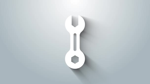 Ikona klíče bílého klíče izolovaná na šedém pozadí. Grafická animace pohybu videa 4K — Stock video