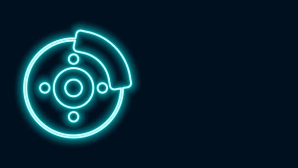 Žhnoucí neonová čára Auto brzdový kotouč s ikona kaliper izolované na černém pozadí. Grafická animace pohybu videa 4K — Stock video