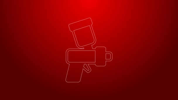 Zielona linia Paint spray ikona pistoletu izolowane na czerwonym tle. 4K Animacja graficzna ruchu wideo — Wideo stockowe