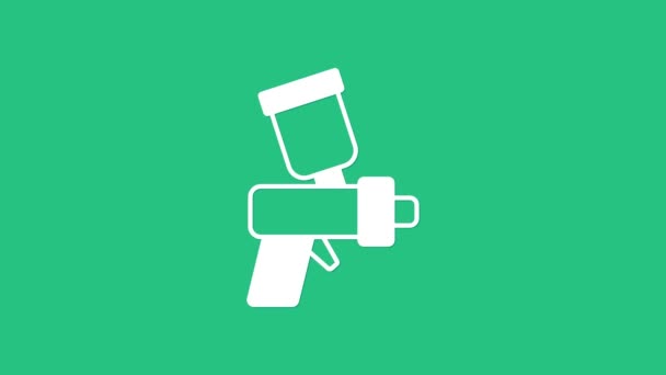 Icono de pistola de pintura blanca aislado sobre fondo verde. Animación gráfica de vídeo 4K — Vídeo de stock