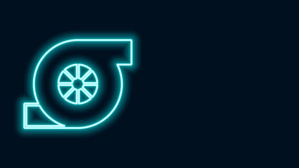 Gloeiende neon lijn Automotive turbolader pictogram geïsoleerd op zwarte achtergrond. Turbo met voertuigprestaties. Turbo compressor inductie. 4K Video motion grafische animatie — Stockvideo