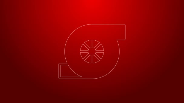 Green line Automotive turbocharger icon isolated on red background. Vehicle performance turbo. Turbo compressor induction. 4K Video motion graphic animation — Vídeo de Stock