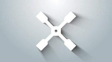 Beyaz tekerlek anahtarı simgesi gri arkaplanda izole edildi. Tekerlek desteği. 4K Video hareketli grafik canlandırması