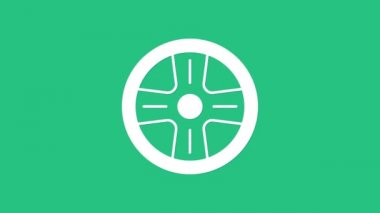 Yeşil arka planda izole edilmiş bir araba simgesi için beyaz alçı tekerleği. 4K Video hareketli grafik canlandırması