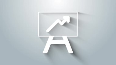 Grafik grafik simgesine sahip beyaz tahta gri arkaplanda izole edildi. Metin dosya simgesini rapor et. Muhasebe tabelası. Denetim, analiz, planlama. 4K Video hareketli grafik canlandırması