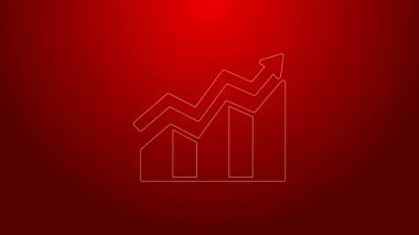 Yeşil çizgi Finansal büyüme ikonu kırmızı arkaplanda izole edildi. Gelirleri arttırıyorum. 4K Video hareketli grafik canlandırması