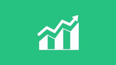 Beyaz Finansal büyüme ikonu yeşil arka planda izole edildi. Gelirleri arttırıyorum. 4K Video hareketli grafik canlandırması