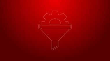 Kırmızı arkaplanda yeşil çizgi satış hunisi ve pazarlama için oklar ve başlangıç simgesi izole edilmiş iş simgesi. Bilgi şablonu. 4K Video hareketli grafik canlandırması