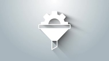 Ak Satış hunisi ve pazarlama için oklar ve girişim simgesi gri arka planda izole edilmiş. Bilgi şablonu. 4K Video hareketli grafik canlandırması