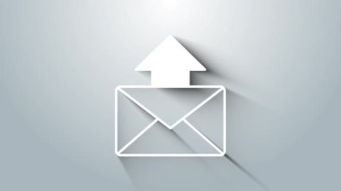 Gri arkaplanda beyaz posta ve e-posta simgesi izole edildi. Zarf sembolü e-postası. E- posta kodu. 4K Video hareketli grafik canlandırması