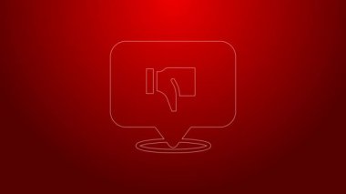 Kırmızı arkaplanda izole edilmiş konuşma baloncuğu simgesinden hoşlanmayan yeşil çizgi. 4K Video hareketli grafik canlandırması