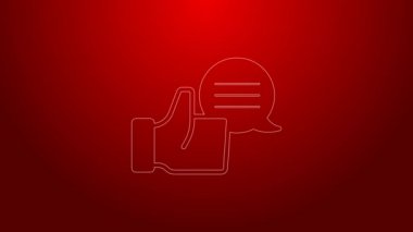 Kırmızı arkaplanda yeşil çizgi tüketicisi veya müşteri ürün değerlendirme simgesi izole edildi. 4K Video hareketli grafik canlandırması