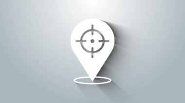 Beyaz Hedef finansal hedef kavramı konsepti gri arka planda izole edildi. Sembolik hedeflere ulaşım, başarı. 4K Video hareketli grafik canlandırması