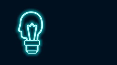 Siyah arkaplanda izole edilmiş fikir ikonu kavramına sahip parlak neon hattı ampulü. Enerji ve fikir sembolü. İlham konsepti. 4K Video hareketli grafik canlandırması