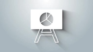 Grafik grafik simgesine sahip beyaz tahta gri arkaplanda izole edildi. Metin dosya simgesini rapor et. Muhasebe tabelası. Denetim, analiz, planlama. 4K Video hareketli grafik canlandırması