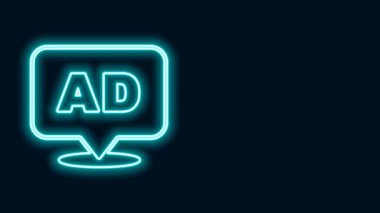 Parlayan neon hattı reklam simgesi siyah arkaplanda izole edildi. Pazarlama ve tanıtım süreci kavramı. İlgili reklamlar. Sosyal medya reklamcılığı. 4K Video hareketli grafik canlandırması