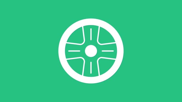 Rueda de aleación blanca para un icono de coche aislado sobre fondo verde. Animación gráfica de vídeo 4K — Vídeos de Stock
